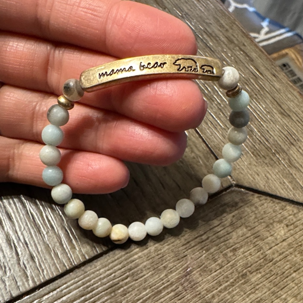 Gold and Light Green Jasper Beaded Bracelet